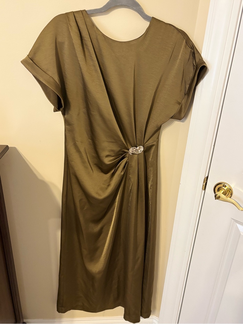 glam Olive Green Twist-Front Midi Dress